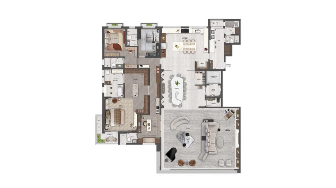 Lumière - 355m² - 3 Suítes - Office - Cozinha ampliada - Living e terraço integrados