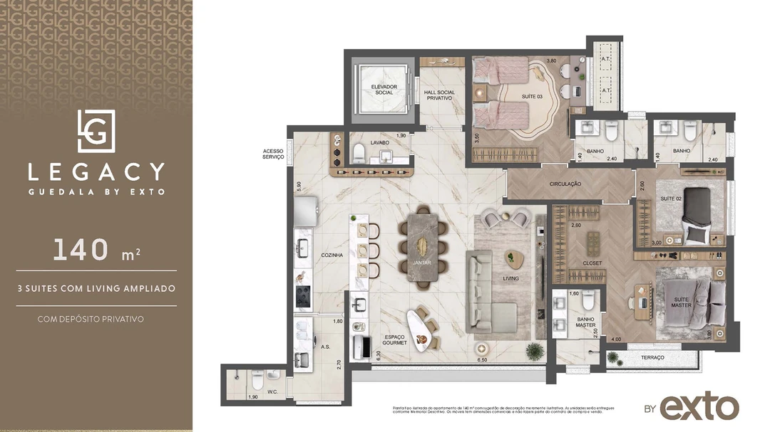 140m² - 3 Suítes – Living Ampliado