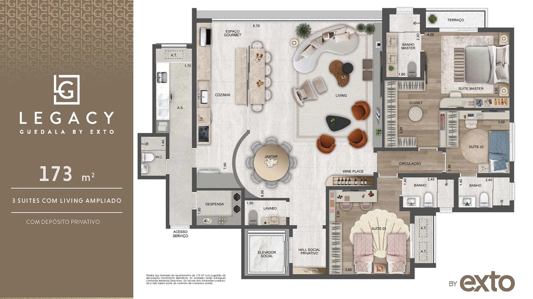 173m² - 3 Suítes – Living Ampliado