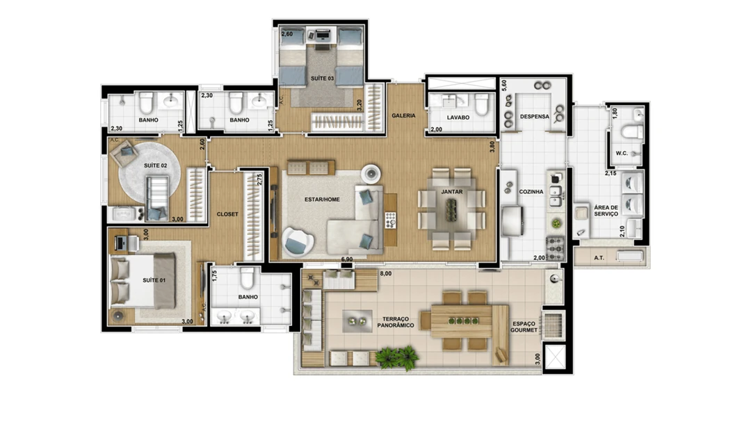 141m² - 3 suítes, sala e cozinha