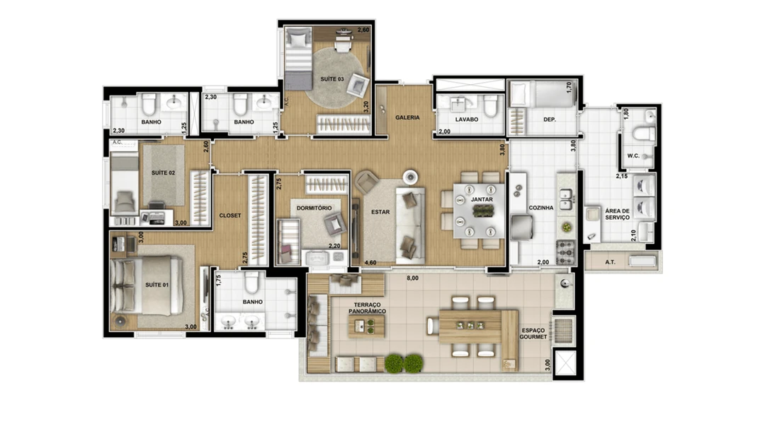 141m² - 3 suítes e 1 dormitórios